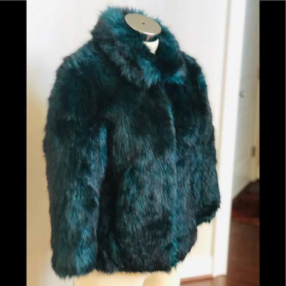 STUNNING TEAL FAUX FUR JACKET - Picture 11 of 15